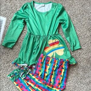Green Rainbow Clover St. Patrick's Day Dress and Pants Set size 6